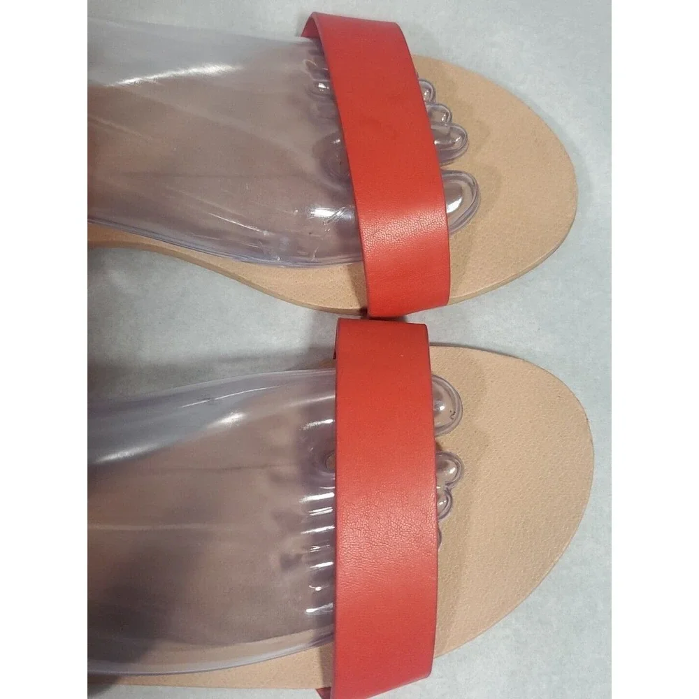 Loft Size 9M Red Faux Leather Open Toe Criss Cross Strap Stack Heel Sandals